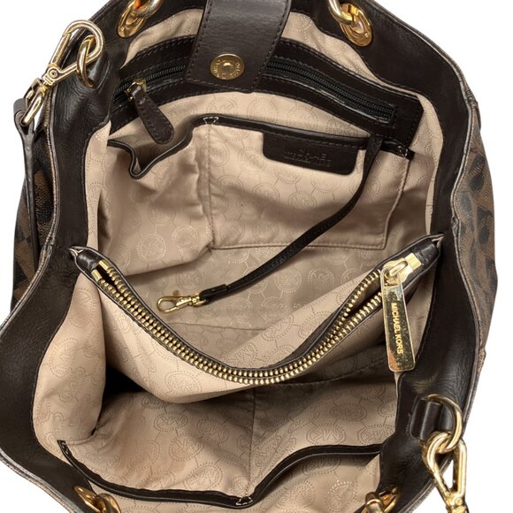 Michael Kors Cynthia Medium Brown Checkered Check Chain Strap Satchel Bag Purse - Picture 7 of 11